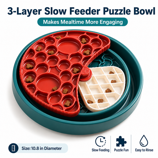 3-Layer Dog Slow Feeder Puzzle Bowl with Lick Maze