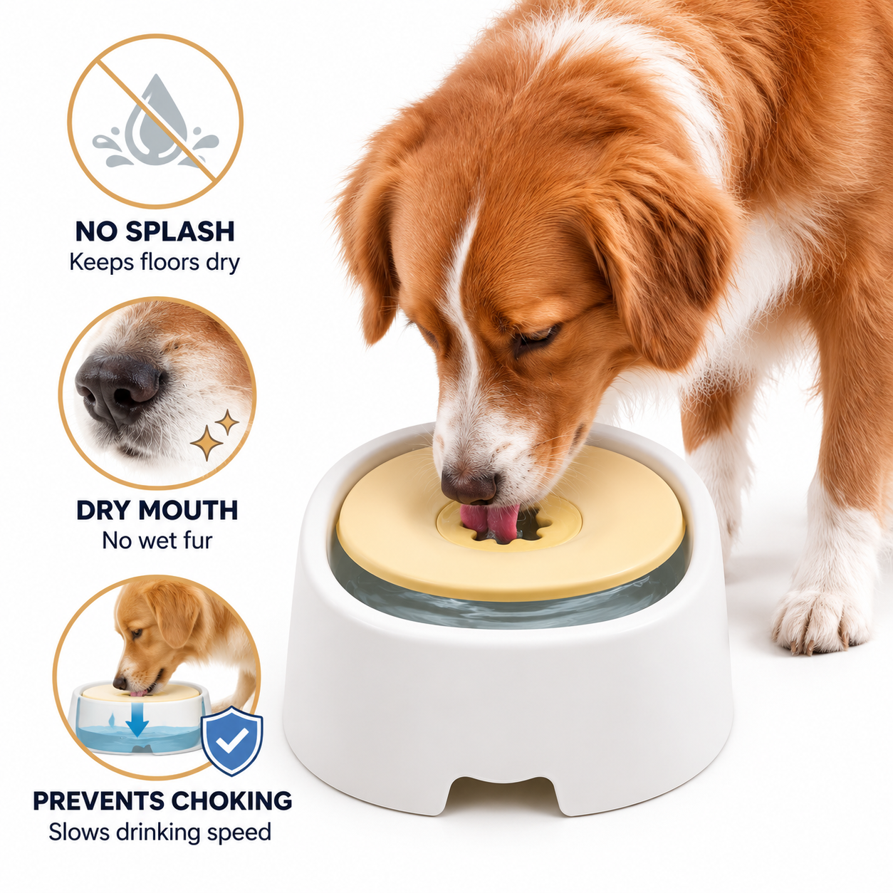 Dog Water Bowl for Messy Drinkers, Floating Plate, Less Splash