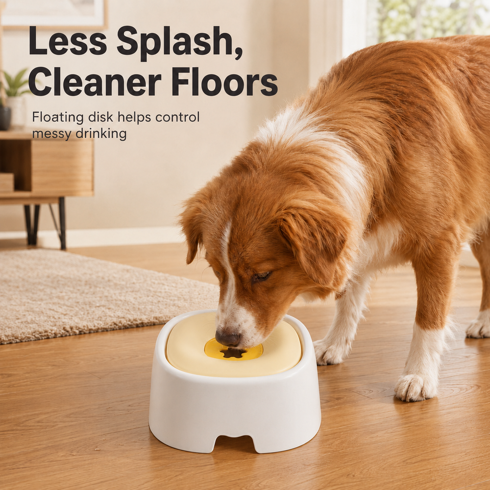 Dog Water Bowl for Messy Drinkers, Floating Plate, Less Splash