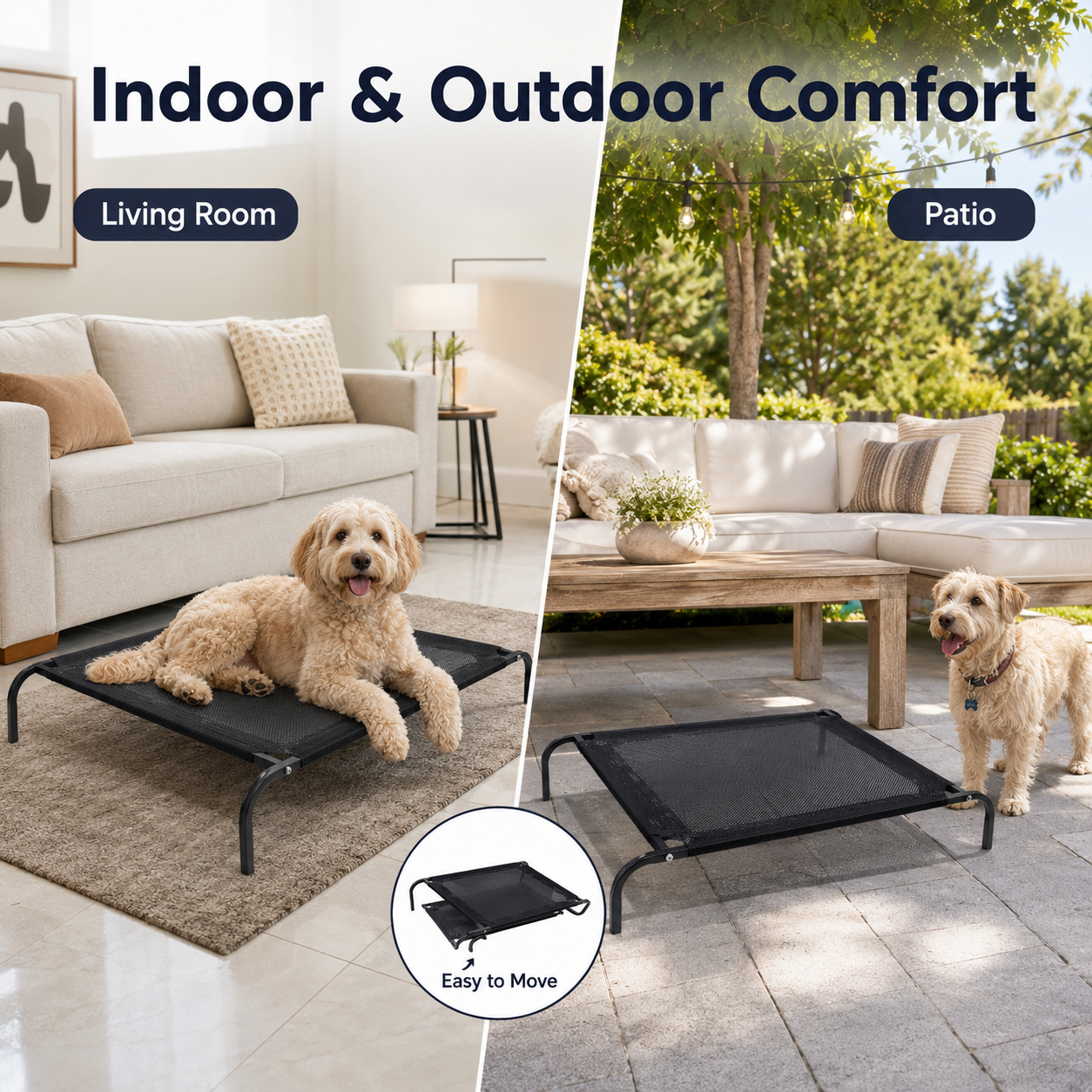Elevated Mesh Dog Bed with Metal Frame, Small & Medium Dogs, Indoor Outdoor