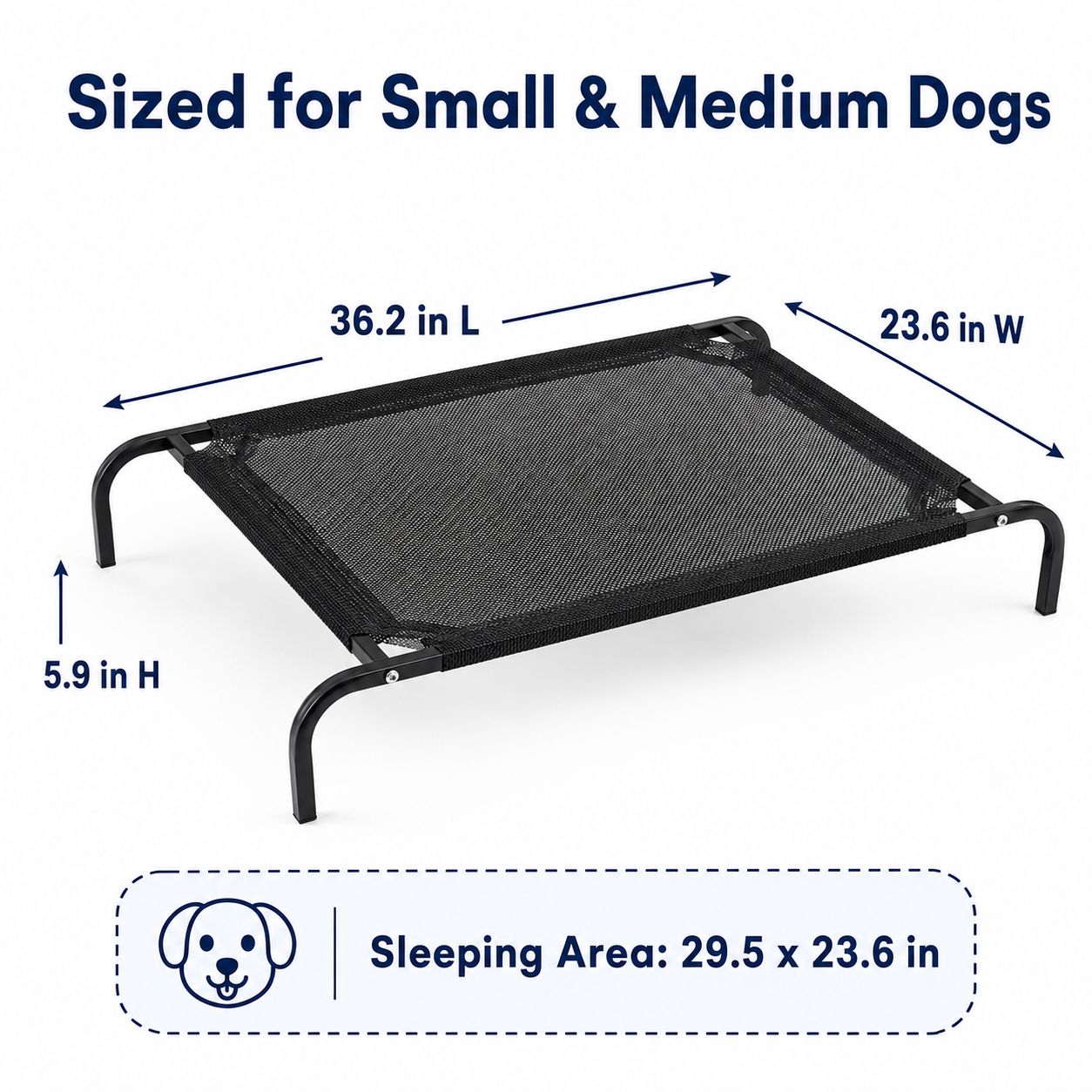Elevated Mesh Dog Bed with Metal Frame, Small & Medium Dogs, Indoor Outdoor