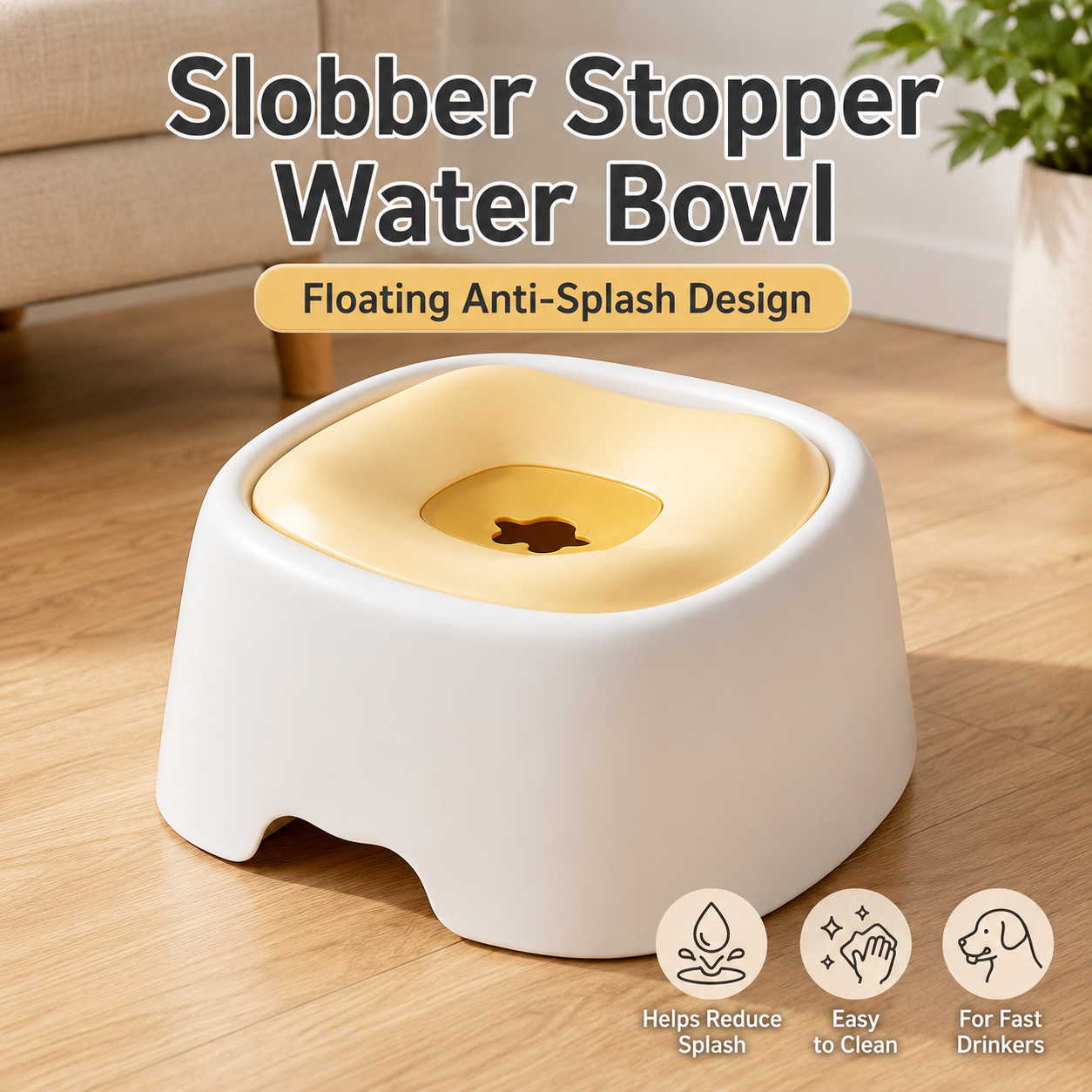 Dog Water Bowl for Messy Drinkers, Floating Plate, Less Splash