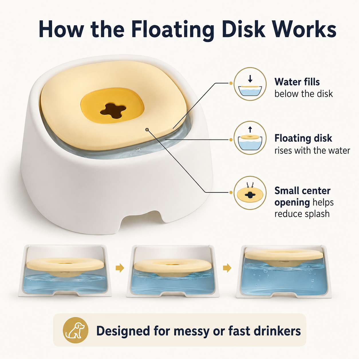 Dog Water Bowl for Messy Drinkers, Floating Plate, Less Splash