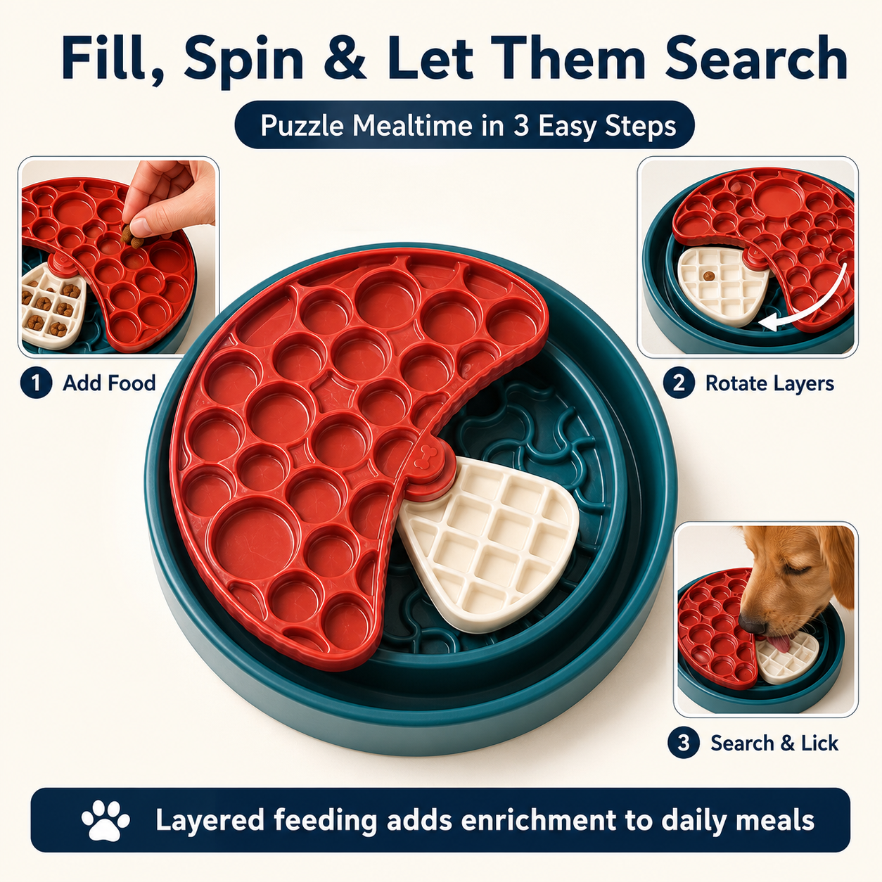 3-Layer Dog Slow Feeder Puzzle Bowl with Lick Maze