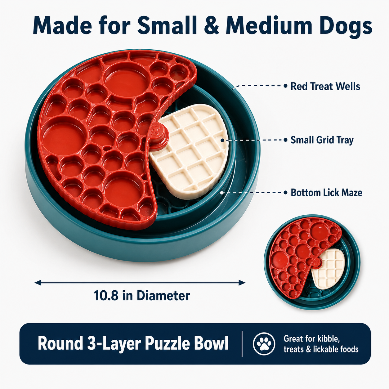 3-Layer Dog Slow Feeder Puzzle Bowl with Lick Maze