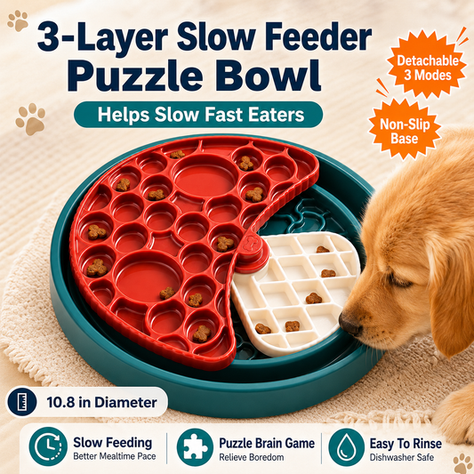 3-Layer Dog Slow Feeder Puzzle Bowl with Lick Maze